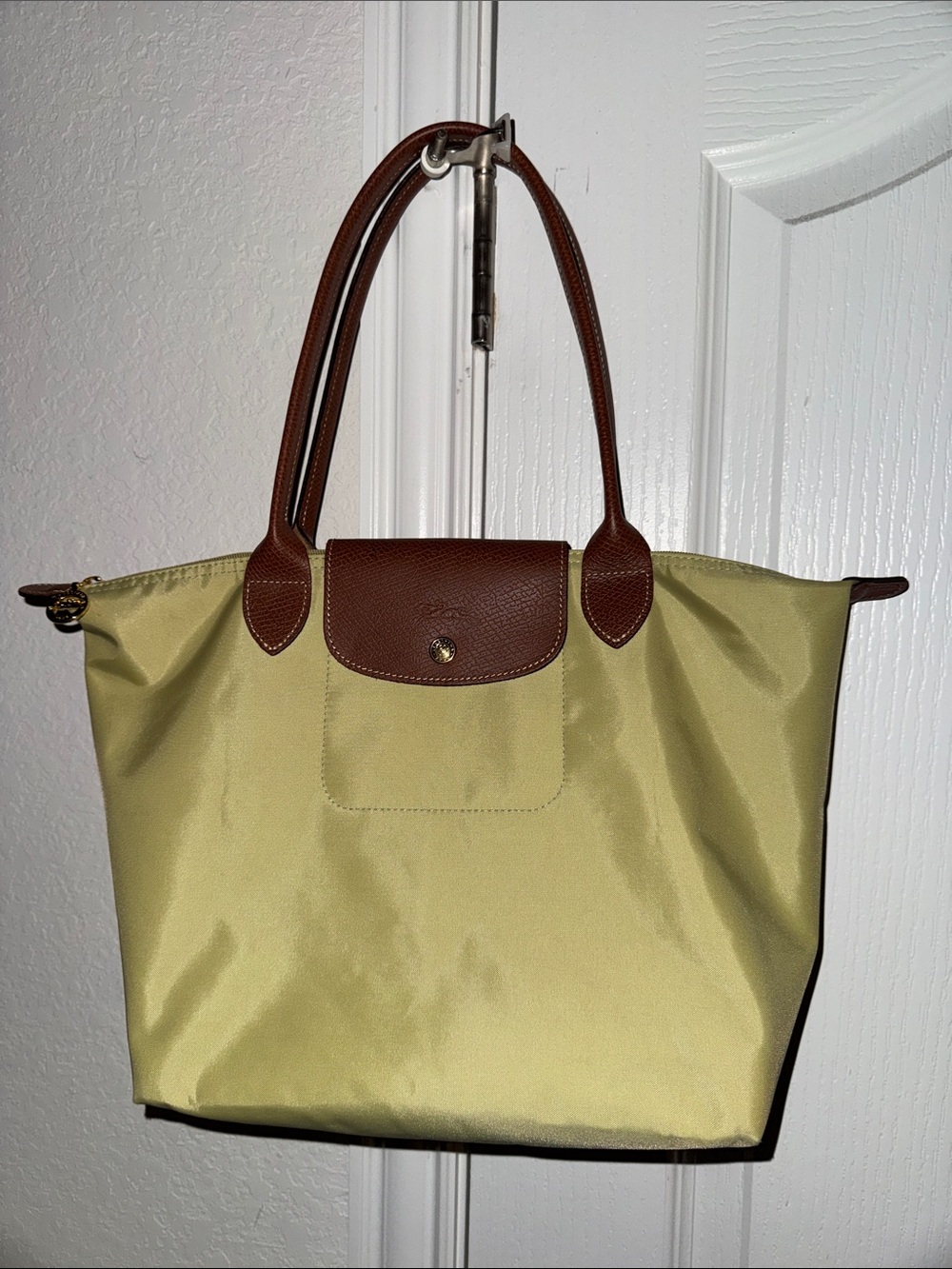 Longchamp Yellow Tote with Brown Leather Trim
